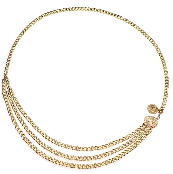 Boho multi layered metal Charm Gold coin chain link hip waist statement belt - Picture 16 of 16